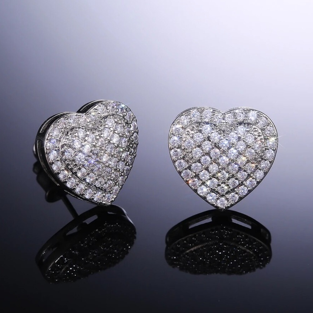 Silver Crystal Heart Stud Earrings - Picture 4 of 10